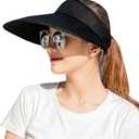 Sun Visor Hats Women Large Brim Summer UV Protection Beach Cap (Black)