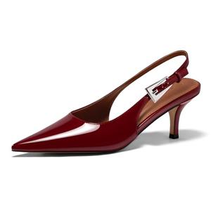 Coutgo Womens Slingback Heels Kitten Low Heel Dress Shoes Closed Pointed Toe Buckle Pumps Work Wedding Shoes, Burgundy, Size 7.5
