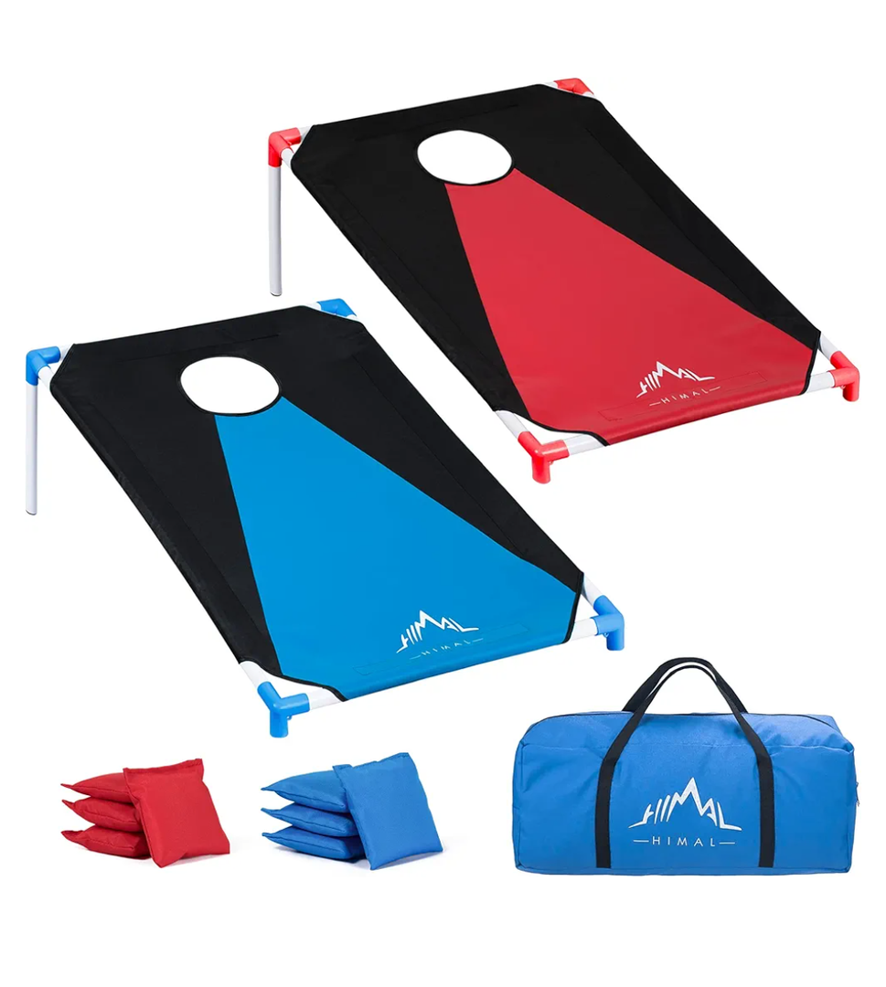 Himal Portable PVC Framed Cornhole Game Set with 8 Bean Bags and Carrying Bag (Blue-Red,3 x 2-feet)