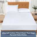 Royale Linens 100% Organic Cotton Fitted Sheet - Percale Weave - Super Soft Deep Pocket Bottom Sheets - White Elastic Sheet Queen Size - Queen Fitted Sheets Only - (60"x80"+15", White)