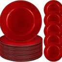 REWOMC 50 Pcs Red Charger Plates Bulk, 13" Round Beaded Plate Chargers, Decorative Plastic Table Chargers for Wedding Holiday Party Baby Shower Event Decoration (Red)