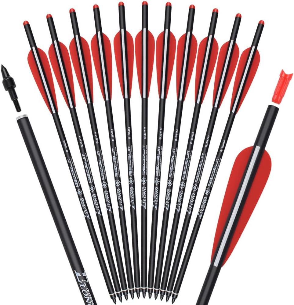 Carbon Crossbow Bolts 16 18 20 Inch Hunting Archery Arrows with 4" Vanes Replaced Arrowhead Tip (Pack of 12)