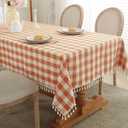 Laolitou Checkered Fall Tablecloth Rectangle Washable Buffalo Plaid Table Cloth with Tassel Cotton Linen Gingham Thanksgiving Table Cover for Picnic Kitchen Dining Room, Orange, 120 Inch (120" x 55" (Rectangular))