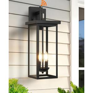 tewei 22 Inch Large Outdoor Wall Lights, Dusk to Dawn Outdoor Lighting Fixtures Black Modern Porch Light Outdoor Wall Sconce Lantern, Outside Lights for House Garage, 1 Pack