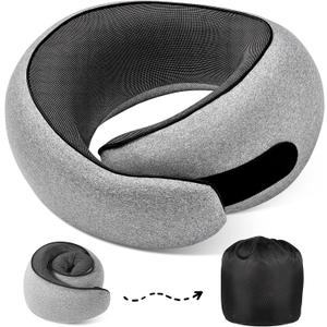 2 x Travel Neck Pillows, 100% Memory Foam Filling, Travel Pillows for Airplanes, Compact and Ergonomic Design, Best for Sleeping Plane Train Travel Essentials (Light Grey)