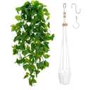BLEUM CADE 1pcs Fake Hanging Plants Kit with Pot and Plant Hanger, Artificial Pothos Vines Hanging Potted Plant Greenery for Home Living Room Indoor Outdoor Decor