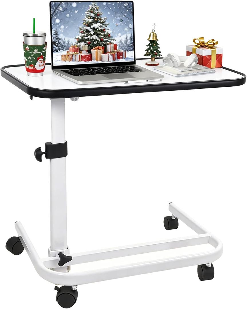 Medical Rolling Bedside Table with Wheels, Over Bed Table with Storage, Serving Tray, Laptop Computer Desk for Elderly, Hospital Patient, Home Care, White