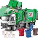 Garbage Truck Toys Metal Cab, Realistic Trash Truck Toys for Boys Kids with Lights and Sounds, Friction Powered Recycling Vehicles, Front Loader with Dumpster, 4 Trash Bins, 12"