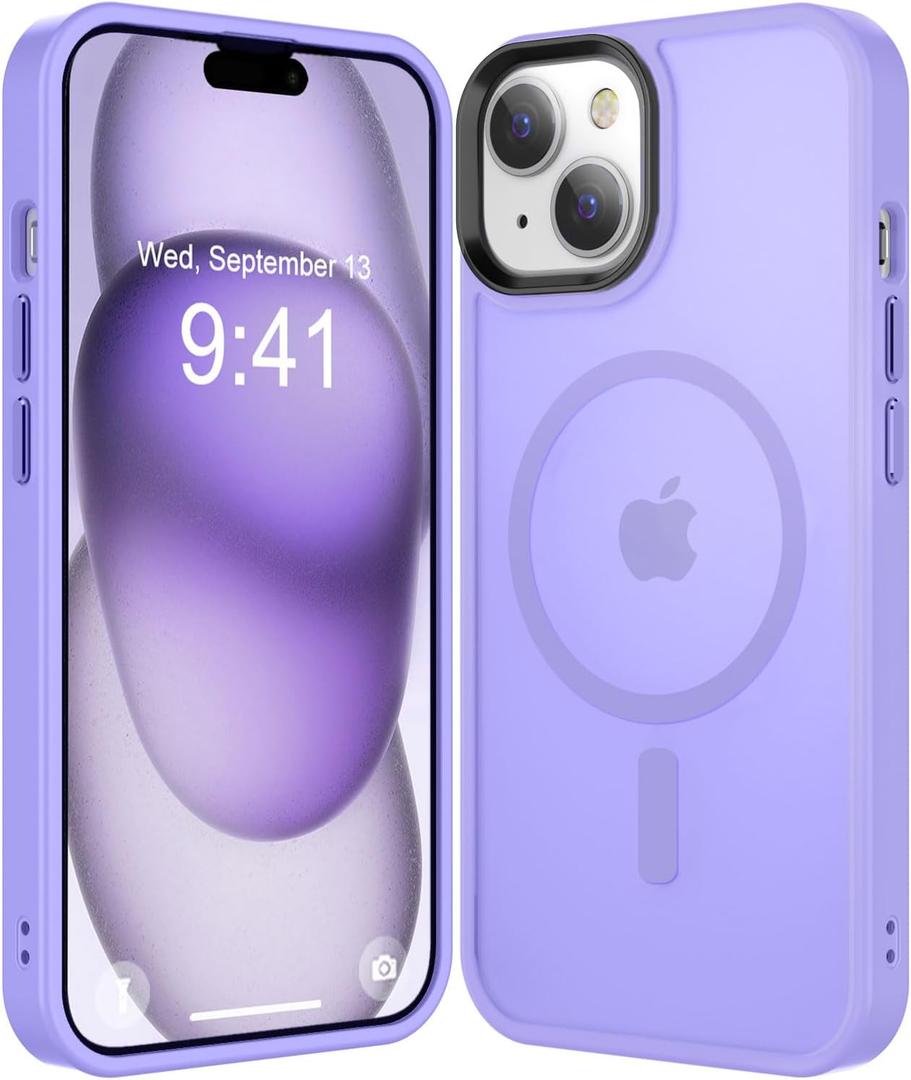Magnetic for iPhone 15 Case [Compatible with Magsafe & Military-Grade Protection] Slim Protective Translucent Matte iPhone 15 Phone Case 6.1 inch, Light Purple