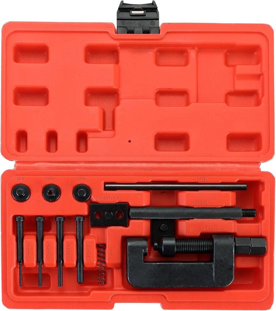 13PCS Chain Breaker Tool Kit, Motorcycle Chain Breaker Set, Chain Removal Tool Chain Cutter and Riveter Kit with Carrying Case for ATV, Bicycle, and Motorcycle for Easy Chain Maintenance