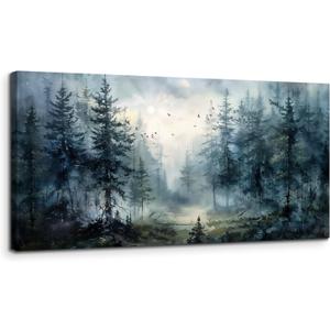 SERIMINO Large Canvas Wall Art, Forest Landscape Canvas Prints Paintings, Pine Trees Room Decorations, Foggy Forest Pictures Wall Decor Living Room, Bedroom Bathroom Aesthetic Large Artwork 20"X40"