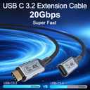 USB c Braided Data Extension Cable 20ft/6M, USB c Extension Cable 20 gbps Data Transfer/100W Fast Charging/Video Output at 4K@60Hz for Monitor,USB Male to usbc-c Female Cable