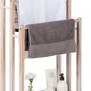 Giantex Towel Rack for Bathroom - 3 Tier Freestanding Towel Racks with Storage Shelf, Wood Hand Towel Drying Stand, Blanket Holder for Living Room, Laundry Room, 18" L x 9" W x 34" H (Light Brown)