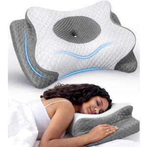 No More Aches Neck Pillow for Pain Relief, Adjustable Cervical Pillow for Neck Support with Armrest,Odorless Ergonomic Contour Memory Foam Pillows,Orthopedic Bed Pillow for Side Back Stomach Mist Grey