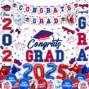 Graduation Decorations Class of 2025, Blue Red Graduation Party Decorations Set Includes Congrats Grad Backdrop Banner, 2025 Foil Balloons and Latex Balloons, Graduation Party Supplies