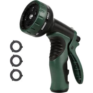 Garden Water Hose Nozzle, Water Spray Nozzle with 10 Spray Modes Suitable for Watering Plants, Iawns and Gardens, Car Washing, Cleaning, Showering Pets and Outdoor Fun, Green