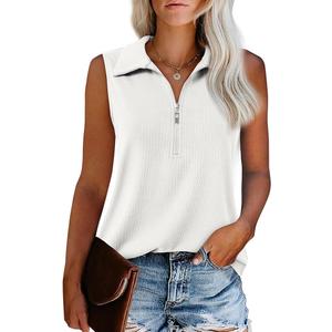 Vivilli Womens Ribbed Tank Top Zipper V Neck Dressy Casual Blouses Sleeveless Camisole Tops Work Tank Polo Shirts S