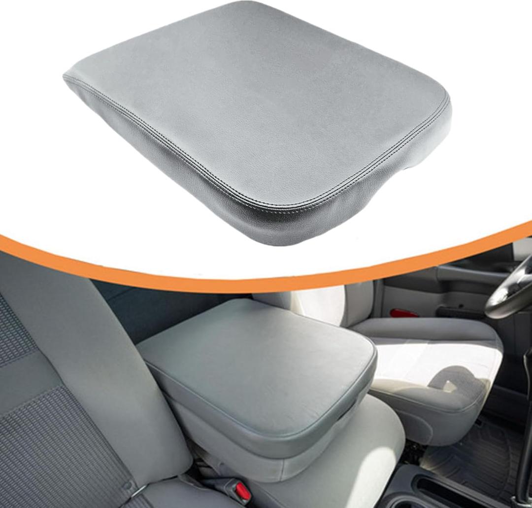 SecosAutoparts Center Console Armrest Lid Cover Leather Gray Compatible with Dodge Ram 1500 2500 3500 2002 2003 2004 2005 2006 2007 2008 Only Leather Part