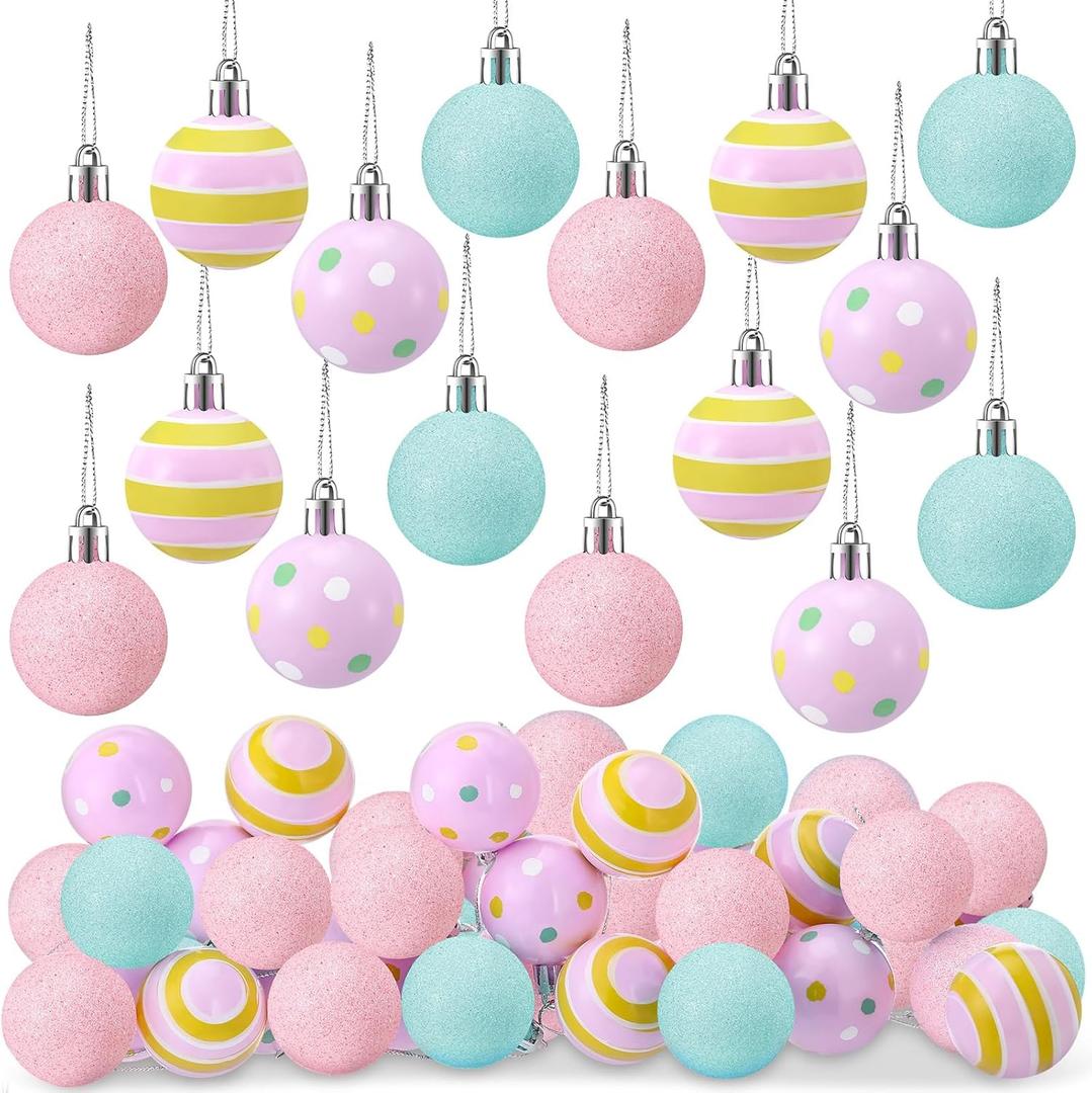 24 Pcs Mini Pastel Christmas Ornaments Decor for Tree Christmas Pink Bulb Balls Hanging Candy Ball Rainbow for Home Xmas Tree Party Centerpiece Wreath Garland Holiday, 1.57 Inch (Macarons)