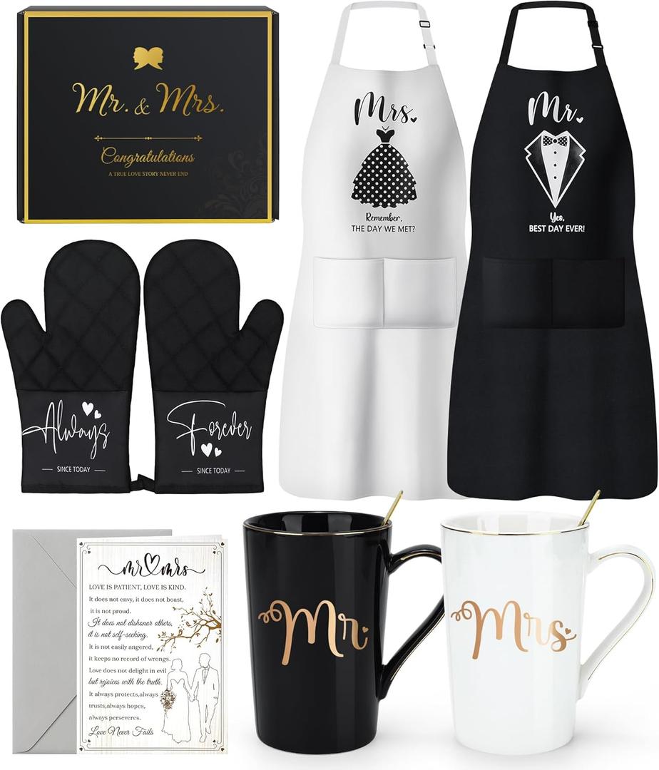 Wedding Gifts for Couples 2026 Bridal Shower Gift for Bride To Be Engagement Gifts for Couples Newlyweds His and Hers Mr and Mrs Gift for Anniversary Marriage Matching Couple Stuff Basket with Aprons