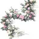 Pink and White Floral Arch Artificial Eucalyptus Flowers Vines6.5ft Faux Floral Vines with Peony Flowers and Greenery for Wedding Arch, Party, Table, Fireplace, Home Wall Decor (Pink)