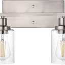 6-Lights Bathroom Vanity Light Fixtures with Seeded Glass Lampshades, 45.3-Inches Length Modern Brushed Nickel Wall Light Fixture for Kitchen Bathroom Lighting