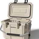 Hard Cooler, Insulated Ice Chest Box Holds Ice for More Days, Portable Cooler with Handle, Cup Holders, Double Latches for Camping Drink, Beach, Picnic, Fishing, Boat, Barbecue (30 Quart, Khaki)