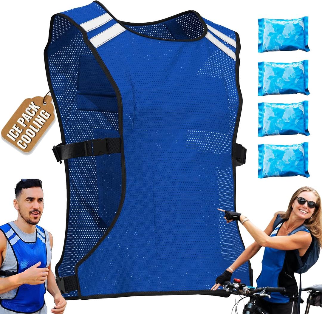 Cooling Vest for Men & Women - Adjustable Lightweight Ice Vest, S-XXL, Includes 8 Ice Packs, Ideal for Motorcycle, MS, Mascots & Outdoor Stay Cool Activities