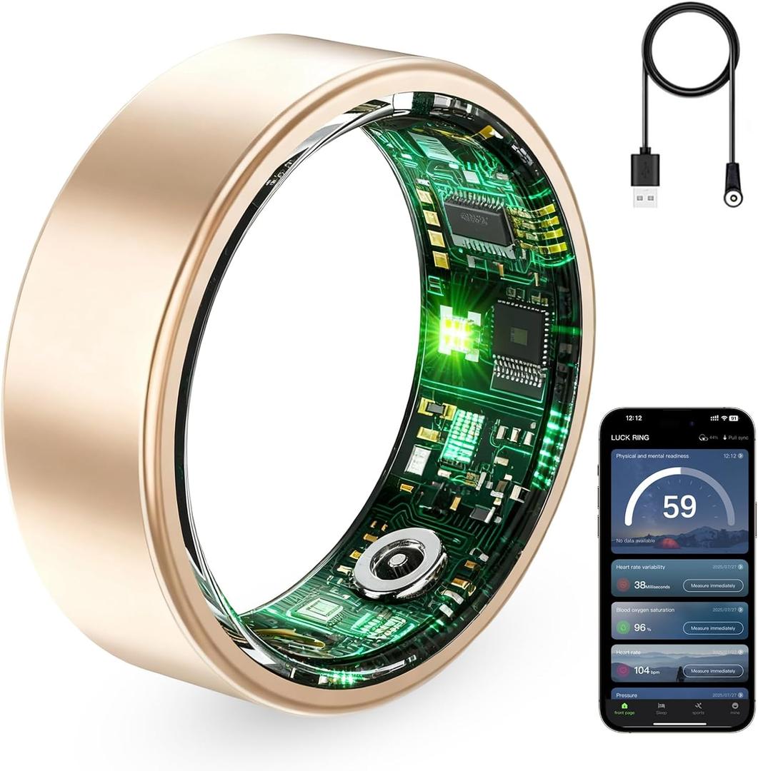 Smart Ring for Women & Men, Fitness Tracker Ring with Heart Rate Monitor, HRV, Sleep Tracking, No Subscription Fee, 10ATM Waterproof Activity Ring for iPhone & Android (Rose Gold, #12)