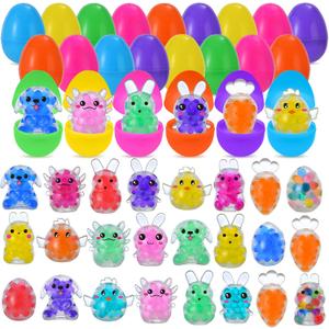 24 Pack Prefilled Easter Eggs with Stress Balls, Easter Bunny Axolotl Squeeze Balls Squishies Toys Stress Relief for Easter Egg Fillers, Easter Basket Stuffers Party Favor Gifts