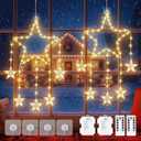 LED Christmas Window Lights,Hopolon 2Pack Hanging Star Lights,73 LED Christmas Star Light Xmas Light Twinkle for 8 Modes with Timer Memory for Indoor Outdoor Wall Holiday Glass Party Decor Warm White