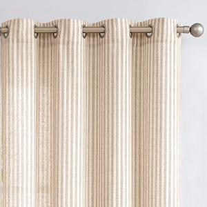 COLLACT Taupe Striped Linen Curtains 63 Inch Length for Living Room/Bedroom Farmhouse Pinstripe Pattern Curtains Light Filtering Drapes Grommet Window Treatments, W50 x L63, 2 Panels Taupe on Beige