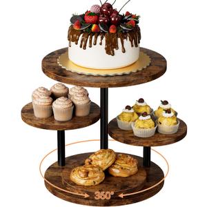 Cupcake Stand 4 Tier for 50 Cupcakes Wooden Cake Stand 360°Rotatable Dessert Stands Round Cookie Tiered Tray Stand for Party Birthday Wedding Baby shower Afternoon Tea Dessert Table, Brown