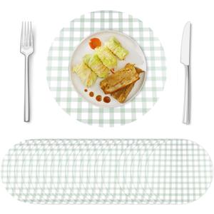 100 Pcs Disposable Gingham Paper Placemats 13 inches Round Table Place Mat Decorative Paper Placemat for Baby Shower Birthday Wedding Party(Sage Green)