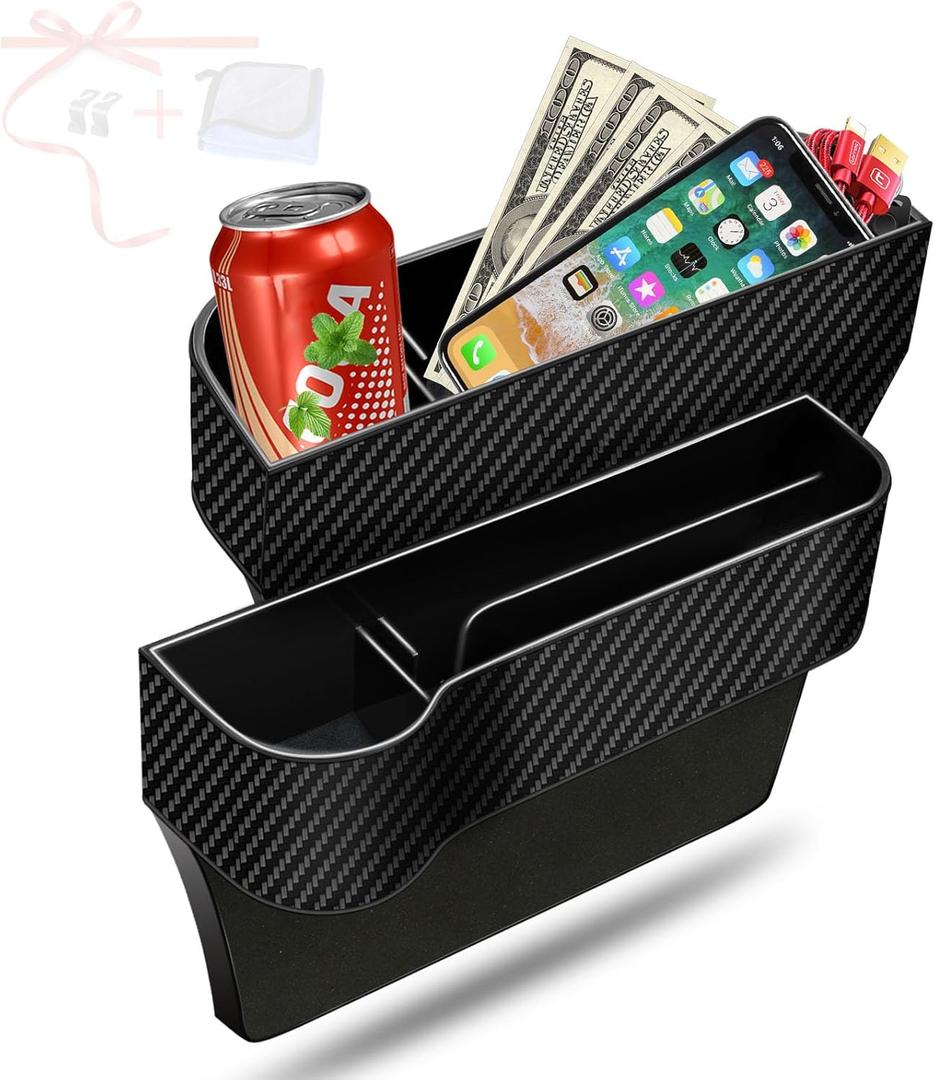 2Pcs Car Storage Box Plastic Seat Gap Organizer with Cup Holder for Vehicle Interior Durable Car Seat Gap Filler for Phone Keys and Drinks Fits Cars