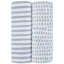 Elys & Co. Waterproof Pack and Play/Mini Crib Sheets  All-in-One Mattress Protector and Fitted Playard Sheets  Jersey Cotton  Blue Splash & Stripes, Baby Boy Nursery Bedding Essential  2-Pack
