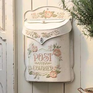 BIG FORTUNE Wall Mount Mailbox for House Outside Vintage Metal Door Mailbox Antique Style Nostalgic Charm Home Decor Garden Vintage English Cottage Decor Flower Patter (White)