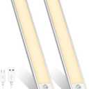 Abovizo 2 Pack Under Cabinet Lights, 32 LED Warm White Rechargeable Under Cabinet Lighting Motion Sensor LED Lights for Kitchen, Counter, Closet, Stairs (Silver - Warm White Light, 8.07 Inch - 2 Pack)