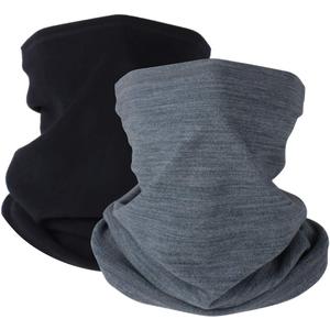 KGC 2 Pack Winter Neck Warmer Gaiter Fleece Windproof Face Mask Cover Cold Weather Scarf for Men & Women (Black+Grey)