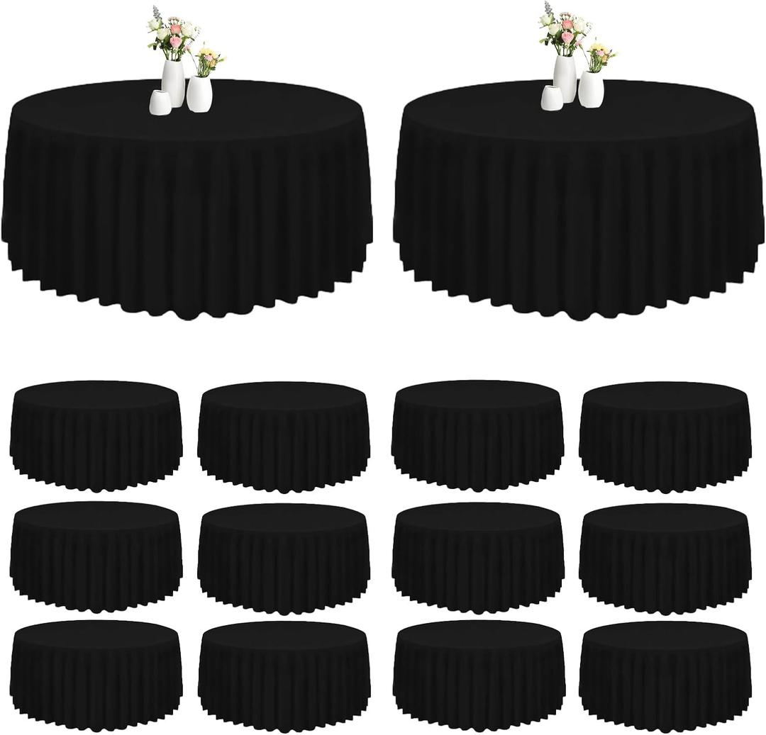 12 Pack Round Tablecloth 90 Inch Cloth Black Tablecloth for Round Tables, Washable Polyester Table Cloth Stain and Wrinkle Resistant Decorative Table Cover for Wedding Party Dining Banquet