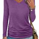 ANRABESS Shirts for Women Long Sleeve V Neck Tops Dressy Business Casual Side Ruched T-Shirts 2025 Fall Tee Blouses Outfits (X-Large, Purple)