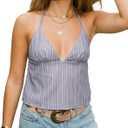 Mxiqqpltky Women's Y2k Halter Neck Cami Top Sexy Deep V Neck Side Split Spaghetti Strap Flowy Tank Top Summer Going Out Top (S)