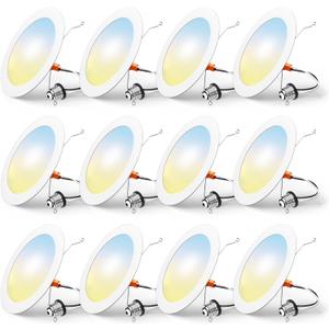 FREELICHT 12 Pack Retrofit LED Recessed Lighting 6 Inch, Selectable 2700K/3000K/4000K/5000K/6000K, Dimmable Flat LED Can Lights, 10W=110W, 1000LM, IC & Damp Rated, ETL & FCC, White
