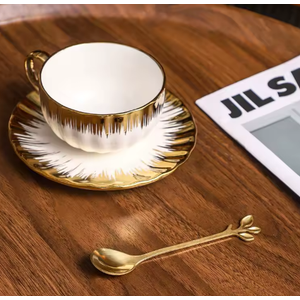 3-piece set Espresso Cups and Saucers Ceramic Cups with SaucersPorcelain Coffee Cup and Saucer Set with Gold Trim 2.5 Oz Demitas