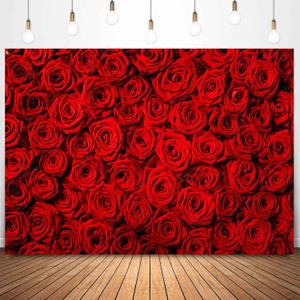 Red Rose Backdrop Flowers Rose Wall Photo Background Valentine's Day Backdrop Wedding Bridal Shower Photo Booth Mother's Day Birthday Party Dessert Table Banner Lovers Portraits Props 7x5ft
