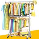 100% Stainless Steel Heavy Duty Clothes Rack Load 860 LBS, Two Tier Rolling Garment Rack with Wheels, Adjustable Double Rod Clothing Rack for Hanging Clothes, Closet Rack for Storage and Organization