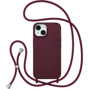 ZTOFERA for iPhone 14 Plus/iPhone 15 Plus Case with Strap,Crossbody Phone Case with Adjustable Neck Shoulder Lanyard,Soft Silicone Shockproof Protective Cover for 14 Plus/15 Plus 6.7"-Wine Red