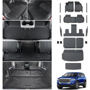 Floor Mats & Cargo Liner & 3rd Row Backrest Mat for 2024 2025 GMC Acadia 7 Seats, Door Sill Protectors, All Weather TPE Mats Set Including Floor Liners Trunk Mat Accessories