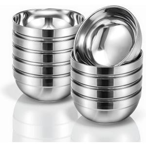 10 Pack Stainless Steel Bowls, 5 Inch Snacks Bowl 15 Oz Soup Bowl Double Walled Insulated Metal Serving Dishes for Sauces, Rice, Noodle, Ice Cream