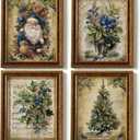 JXREQ Vintage Christmas Pictures Wall Decor Prints,Blue Christmas Wall Art Decorations for Home Kitchen Bedroom Bathroom Living Room Office,Santa Claus Xmas Tree Decor Prints Set of 4,8x10 Unframed